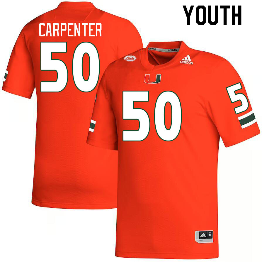 Youth #50 Zach Carpenter Miami Hurricanes College Football Jerseys Stitched-Orange